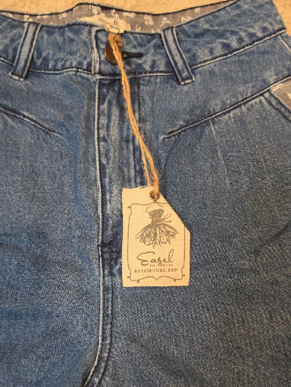 076p easel Blue Denim High-Waist Shorts with Floral Accent - Picture 2 of 10